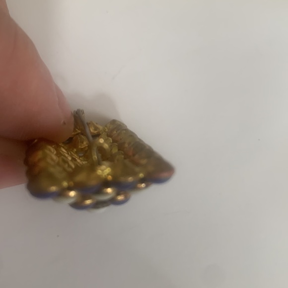 Signed Czechoslovakian Glass Cobochon Brooch - Picture 6 of 7